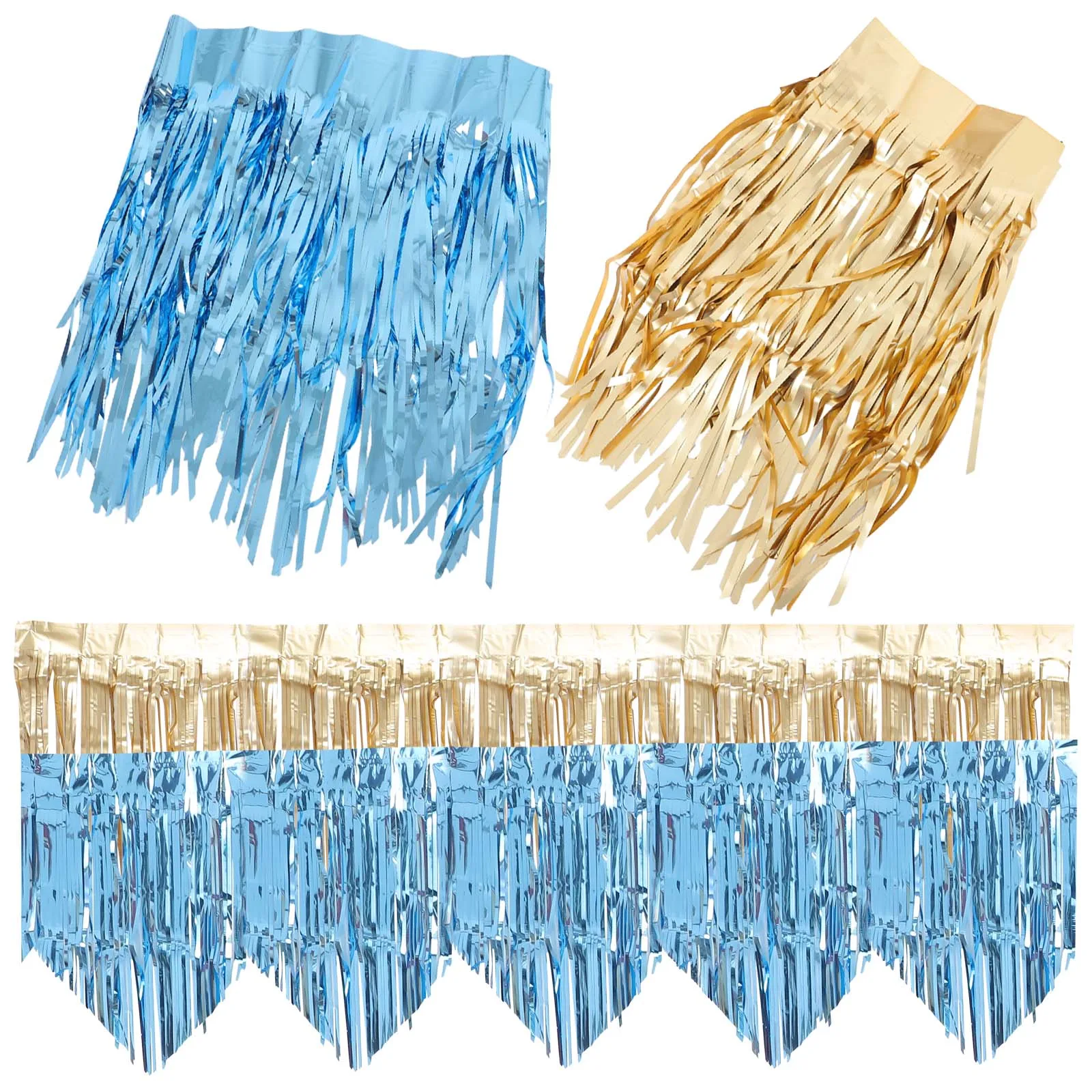 

4Pcs Foil Wave Fringe Garland Large Size Self Adhesive Tape Birthday Wedding Party Streamers Tinsel Backdrop Decorations