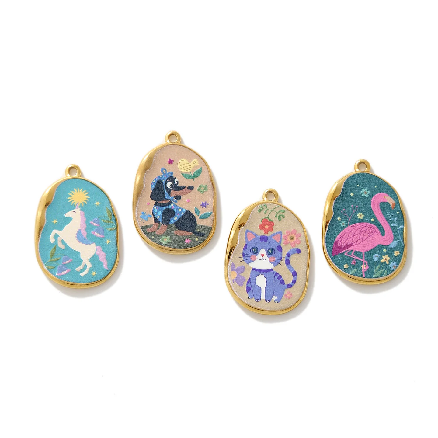 

5pcs/Lot Stainless Steel Enamel Animal Cat Dog Horse Swan Pendants For DIY Charms Necklace Bracelet Jewelry Findings 22x33mm