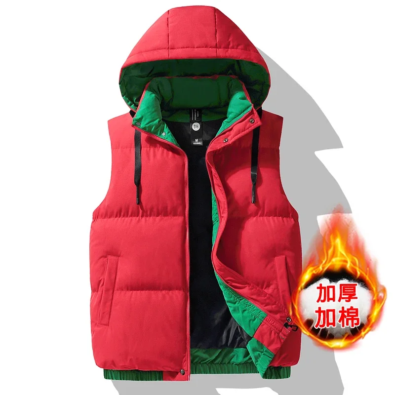

Warm Vests Men Coats Windproof Sleeveless Fashion Hooded Vest for Men Autumn Winter Men Cotton Jacket Casual Sleeveless Jacket