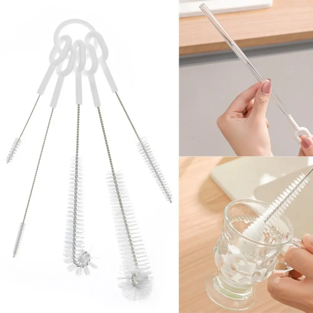 5 Stück Trinkhalm Reinigungs bürste Kit Stroh rohr Rohr reiniger Nylon Edelstahl Lang griff