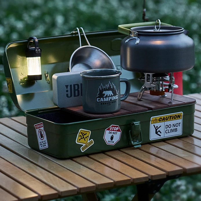 Whole Set Metal Tool Box Carry Case Storage Boxes Camping Equipment With Tea Set Portable Camping Storage Box
