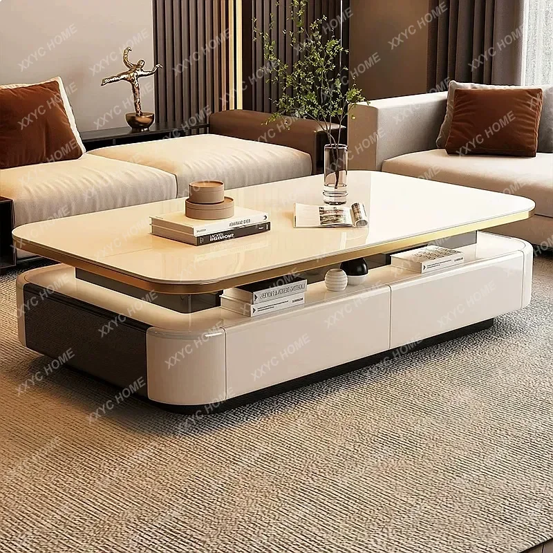 XX Glass Coffee Table 2026 New Luxury Design Double Layer Sintered Stone Table for Living Room Small Space
