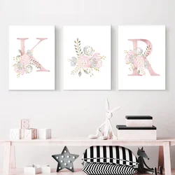 Baby Decoration Bedroom Child Posters Girl's Room Prints Nursery Pink Flower Wall Art Canvas Painting Pictures kids Room Decor