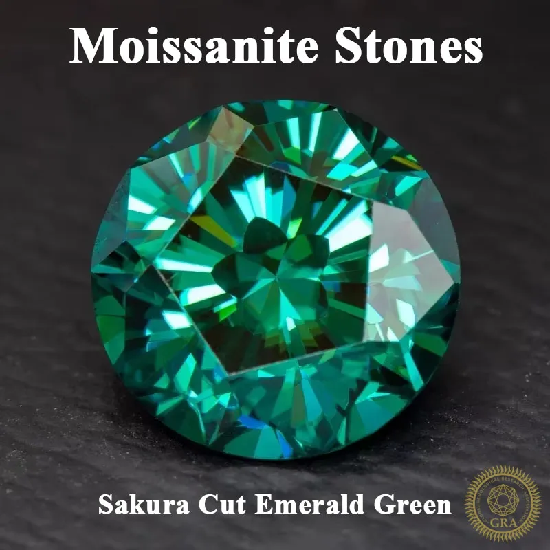 

NEW Moissanite Stones Sakura Cutting Emerald Green Primary Color Round Shape Charms Jewelry Making Material with Certificat