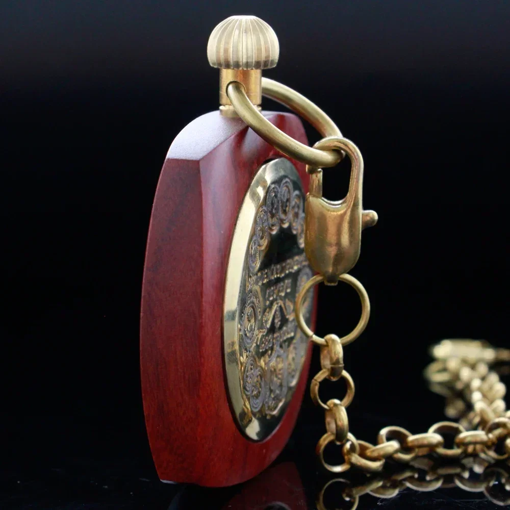 NEW Vintage Watch Hand Winding Mechanical Pocket Watch Luxury Red Wooden Design Half Hunter Pocket Clock Gifts for Men Women