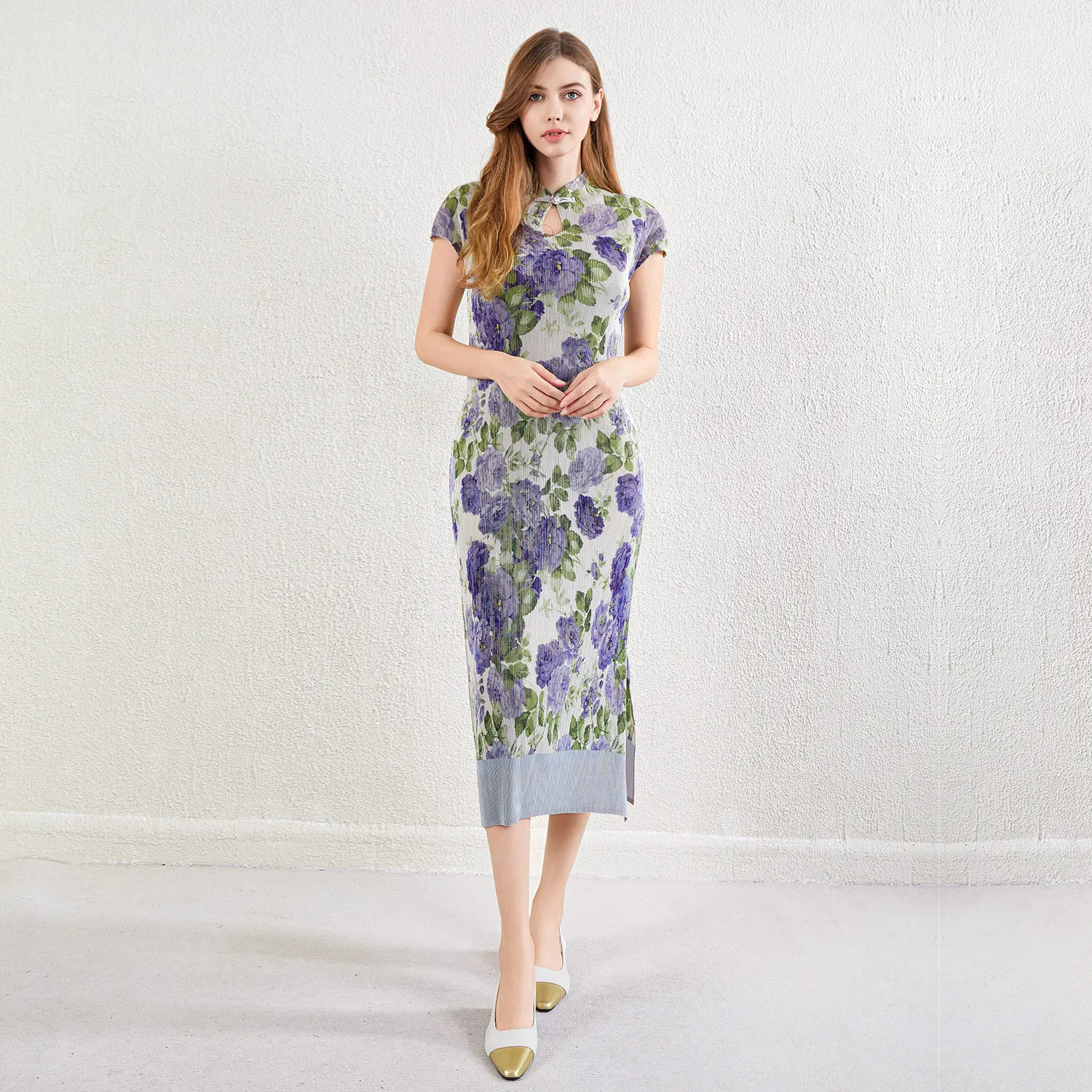 

Women Summer Short-sleeved Long Skirt Chinese Cheongsam Dress