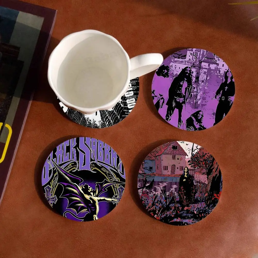 Black Sabbath Heavy Metal Band Coasters Suitable for daily family gathering decoration, kitchen, anti-slip wooden coasters