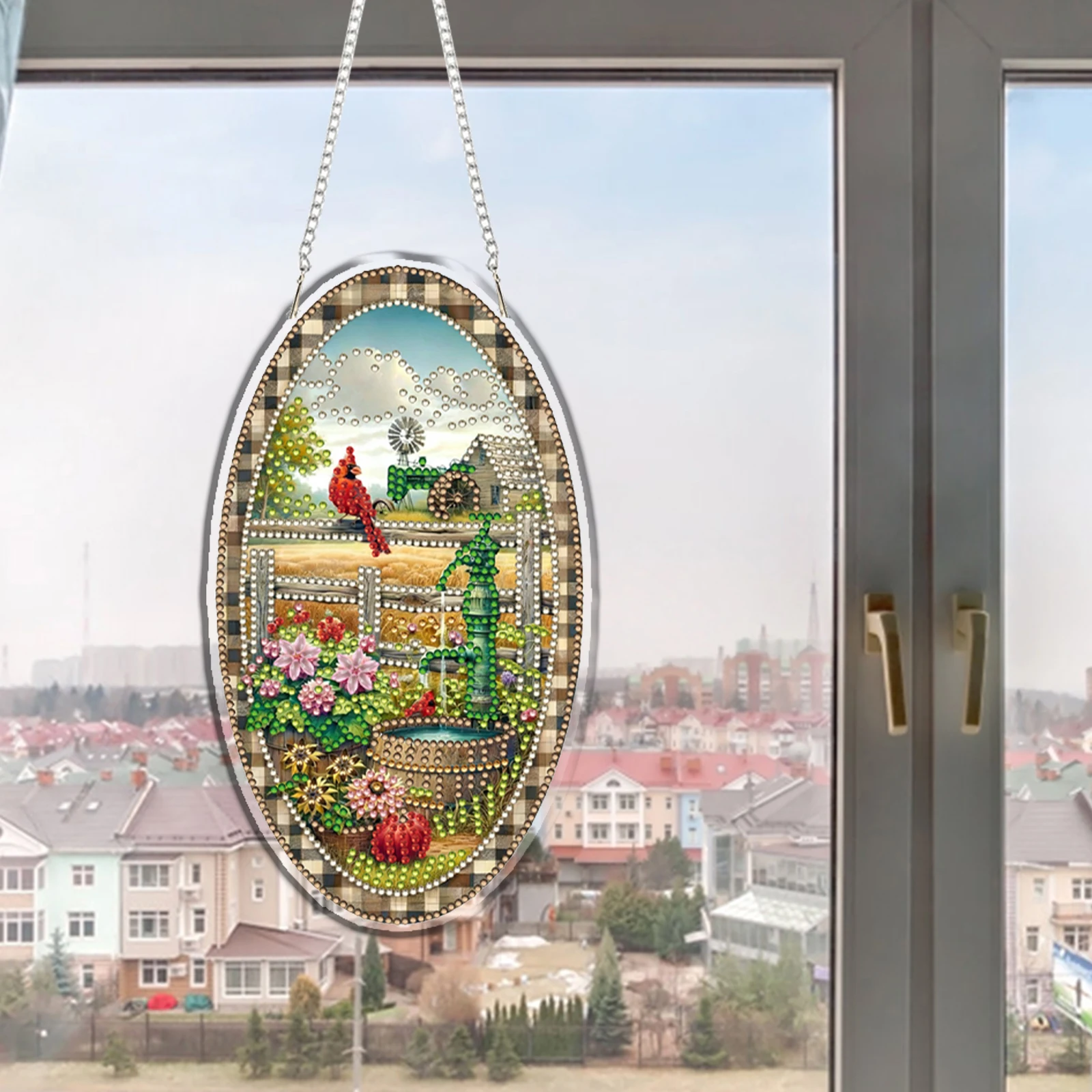 

Landscape 2D Flat DIY Crystal Rhinestone Art Pendants Double-Side Print Single Side Drill for Living Room Home Office Decoration