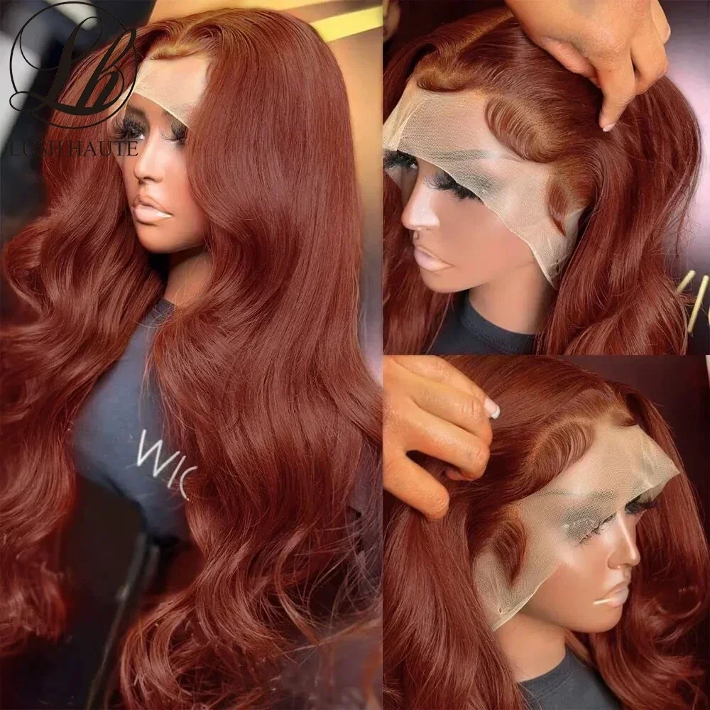 

Reddish Brown Lace Front Wigs Synthetic Chocolate Brown Body Wave Wig Omber Red Lace Frontal Wig Pre Plucked With Baby Hair