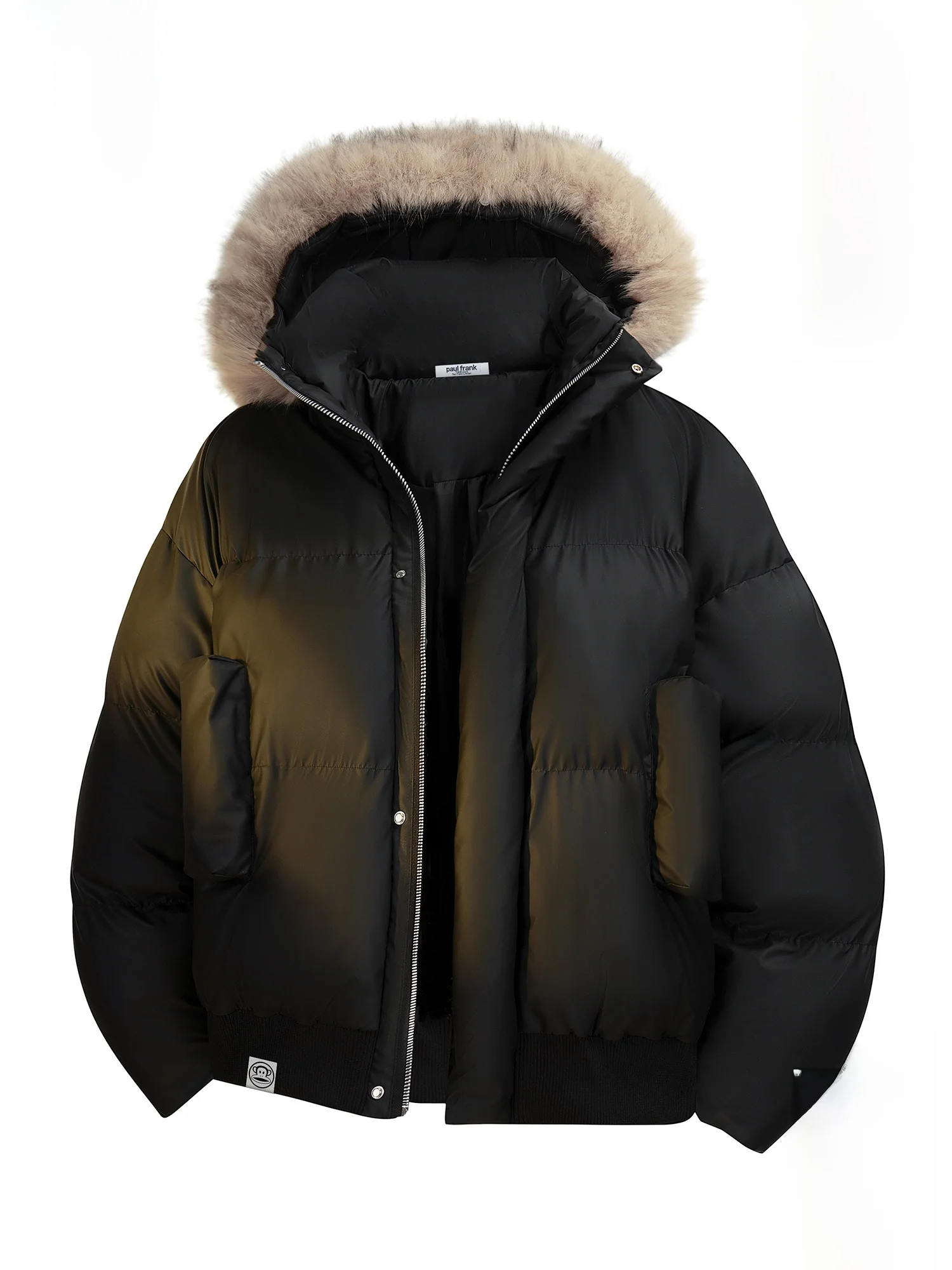 

PaulFrank Removable Fur Collar Hooded Cotton Jaet Men's Winter American Retro Loose Warm Outerwear Youth ular Sle