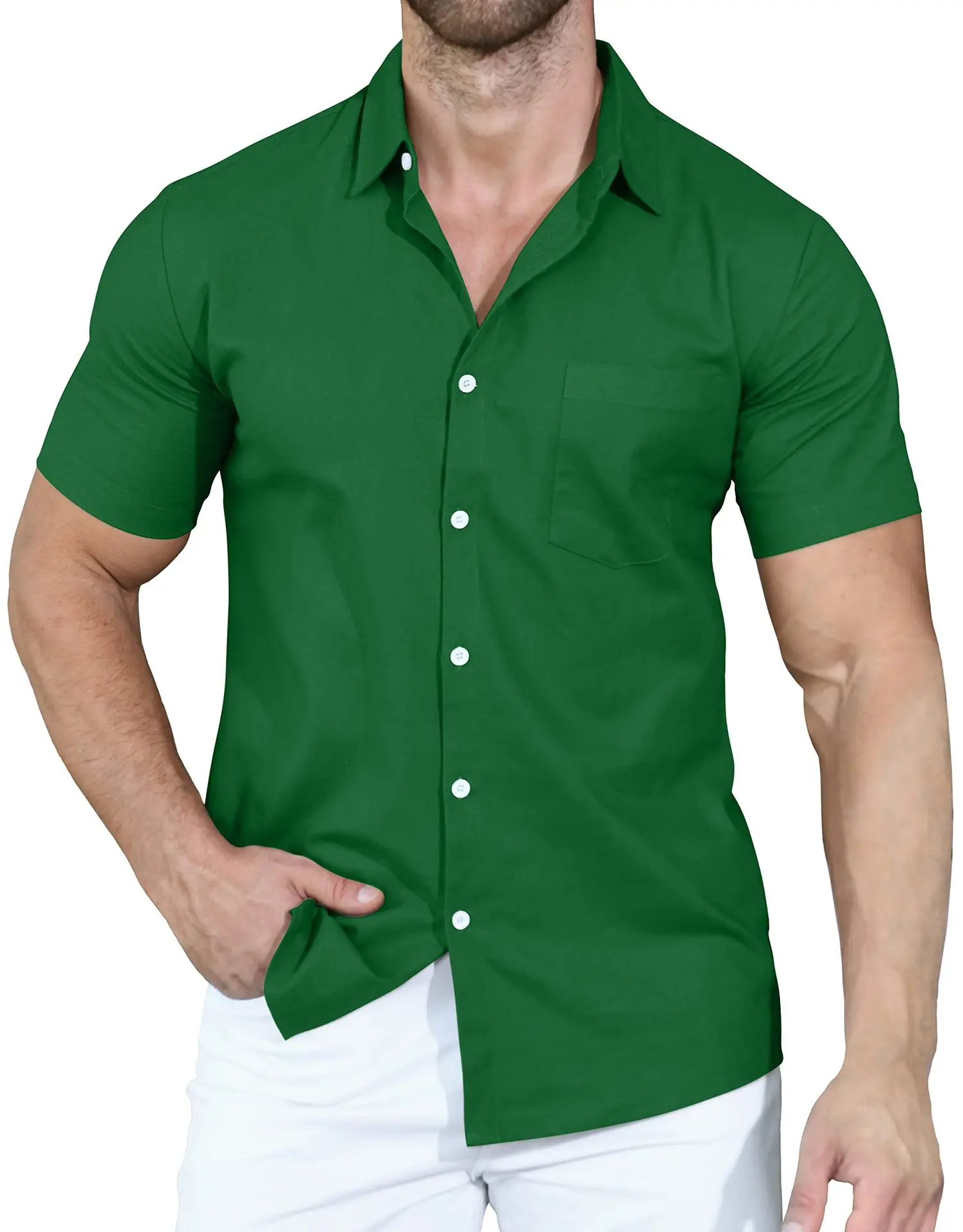 Camisas de manga corta para hombre, Polo de Color liso con botones, suelto, novedad de verano, 2023