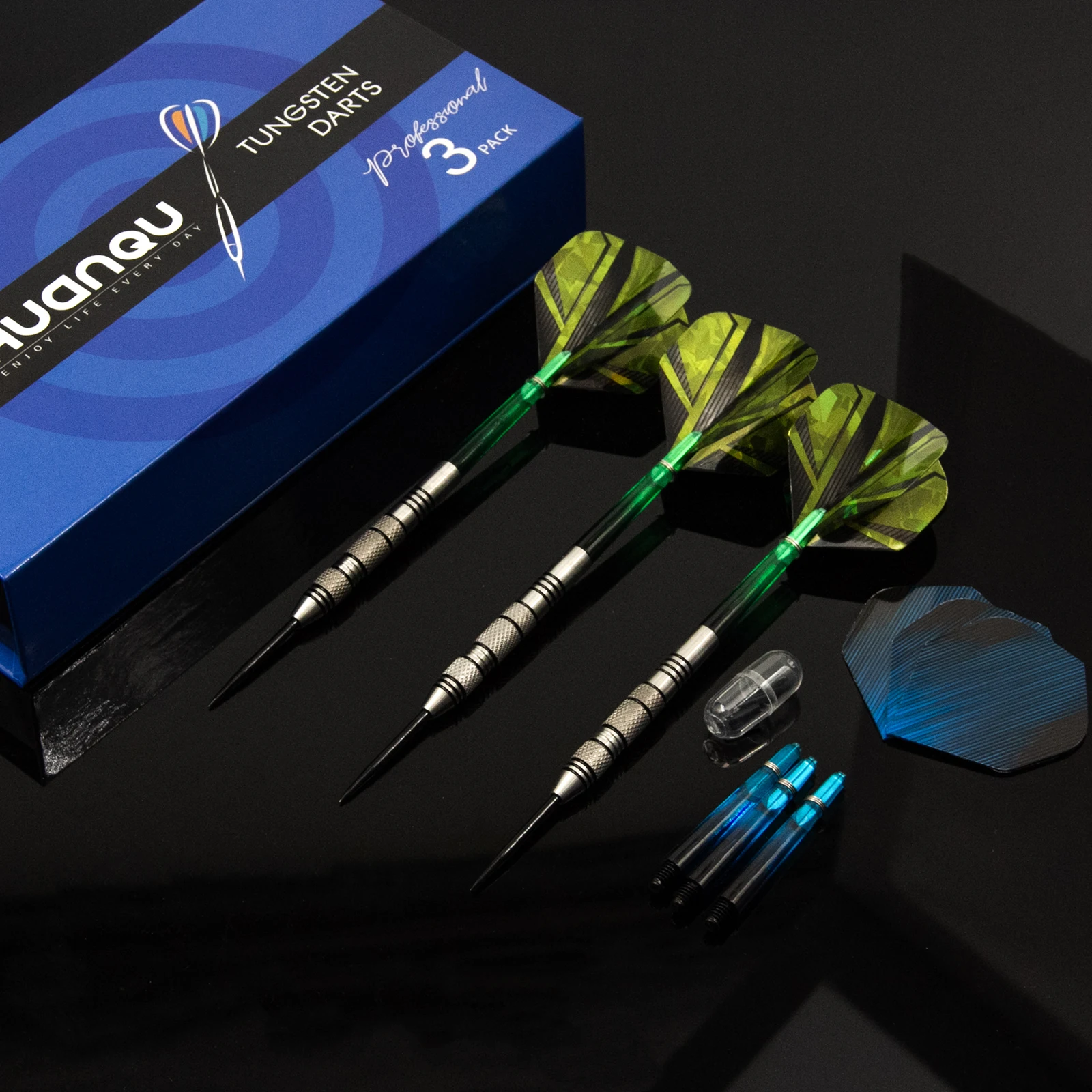 Huanqu 22g Tungsten Steel Dart Set, 90% Tungsten Steel Content, High-Density Professional Competitive Dart Set, Includes Three Complete Darts in Addition to Three Dart Wings and Three Dart Shafts, for Precise Throwing, Suitable for Various Professional Competitions, Universal for Professional Players, Durable and Accurate Darts, Ideal as a Birthday Gift or Holiday Present