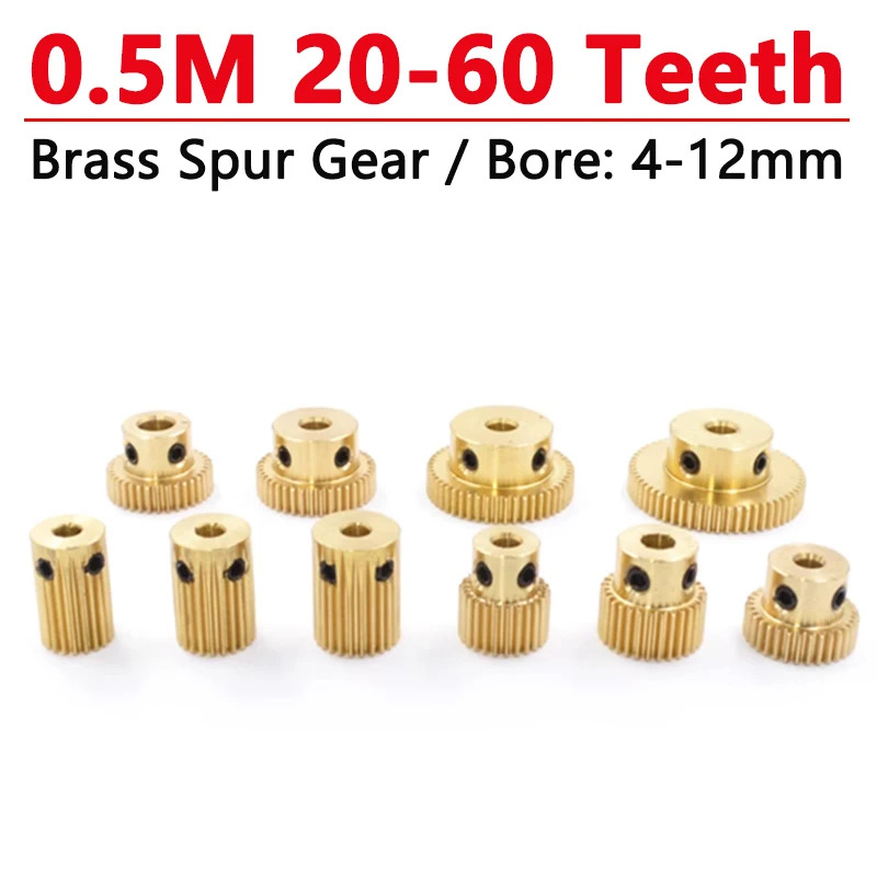 

1pcs 0.5M Brass Spur Gear 20 22 24 25 28 30 32 35 40 50 60 Teeth Motor Gears with Step 0.5 Module Finish Bore 4/5/6/7/8/10/12mm