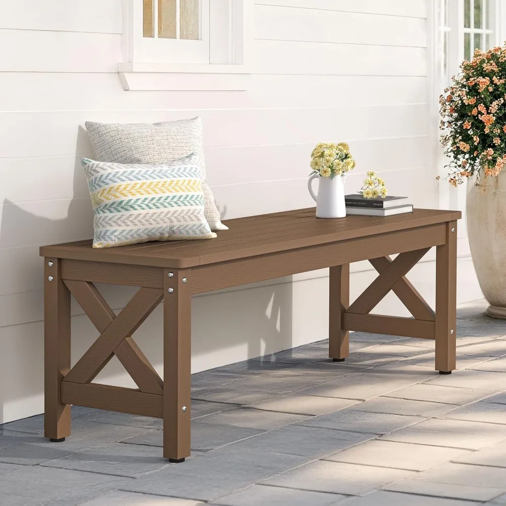 

Outdoor Bench with Crossed Legs, Outdoor Benches Weatherproof 2-Person Backless, All-Weather Heavy-Duty Garden Bench for P