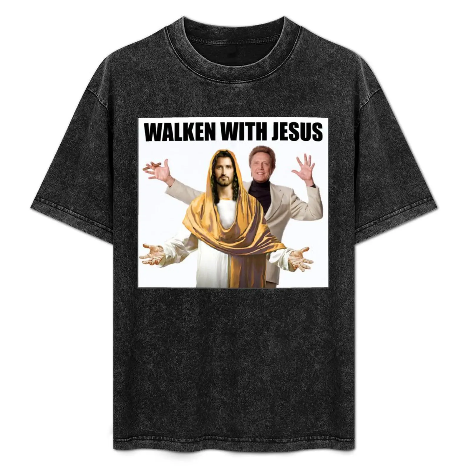 

Футболка с надписью «Walken With Jesus» — забавные идеи подарков для любителей Кристофера, простая повседневная футболка с короткими рукавами