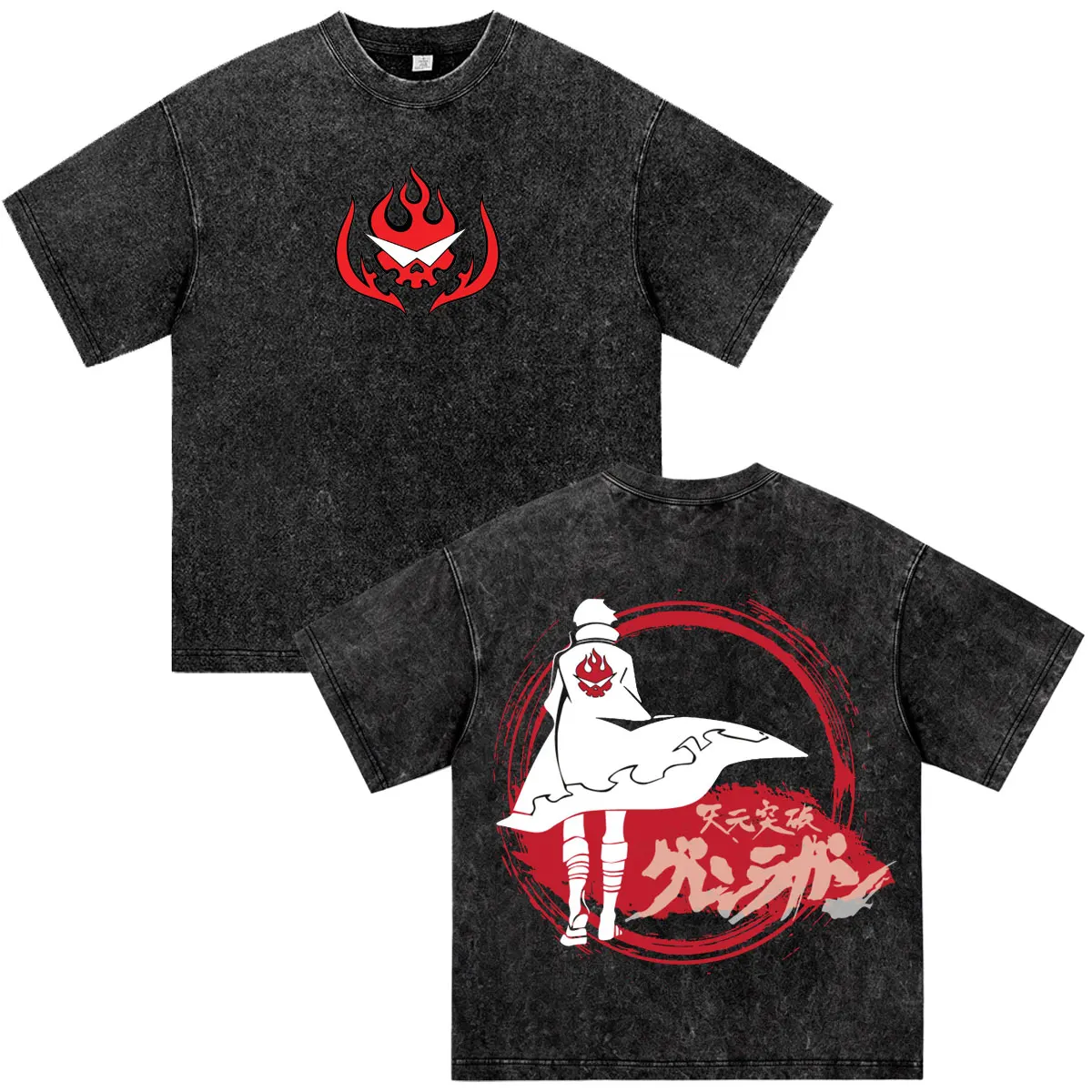 Винтажные футболки с принтом аниме Tengen Toppa Gurren Lagann, мужская и женская одежда, повседневные топы в стиле Харадзюку, футболки оверсайз с коротким рукавом