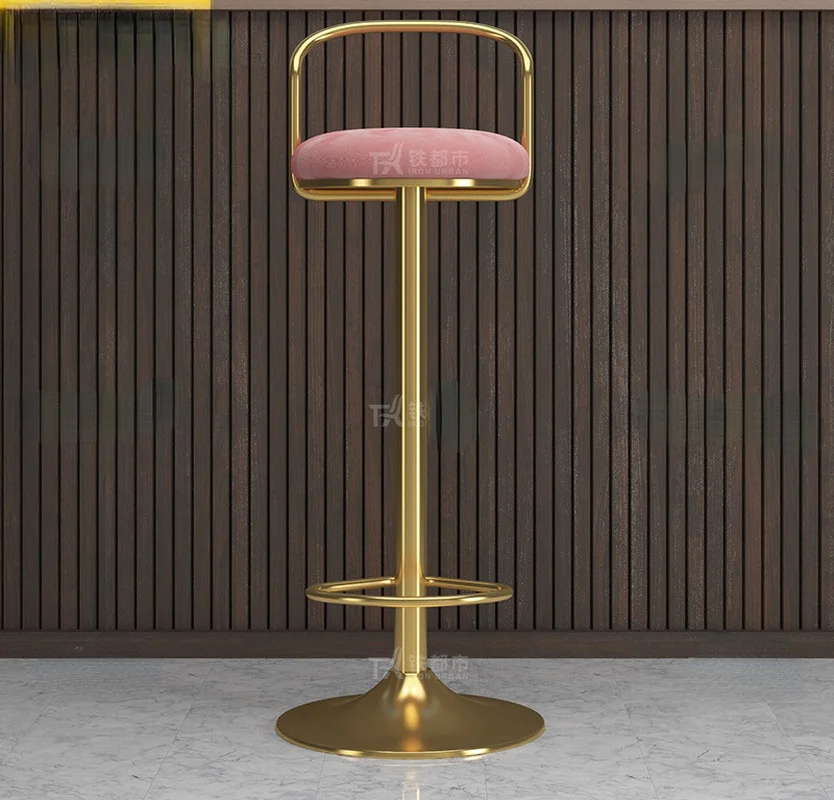 Golden Bar Chairs for Kitchen Furniture Nordic Luxury Fabric High Bar Stool Hotel Reception Desk Leisure Negotiation Bar Chair