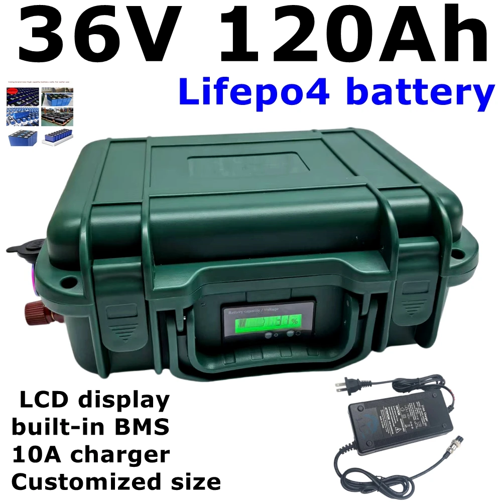 HX-Batterie au lithium étanche Lifepo4, 36V, 120Ah, BMS avec étui à roulettes, scooter 4000W, vélo, bateau, Sicile, charge 10A.