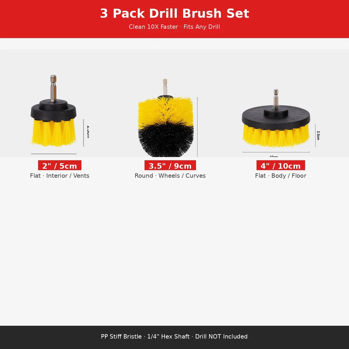 3 Pack Drill Brush Set PP Stiff Bristle Power Scrubber 2