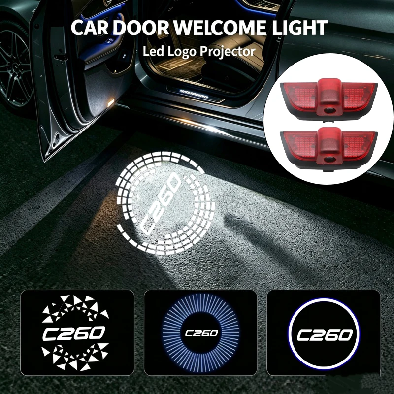 2Pcs HD LED Car Door Welcome Ghost Shadow Emblem Projector Light for Mercedes Benz C Class W204 C260 2010‑2013 Auto Accessories