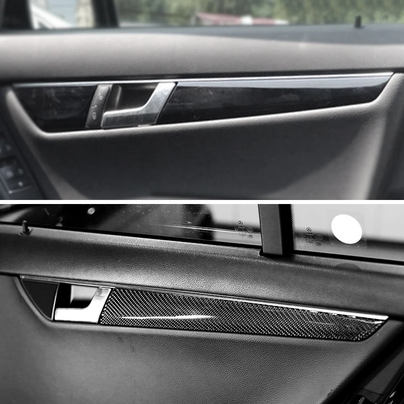 Car Carbon Fiber Interior Door Handle Panel Strips Cover Trim For Mercedes Benz C Class W204 2007 2008 2009 2010 2011 2012 2013