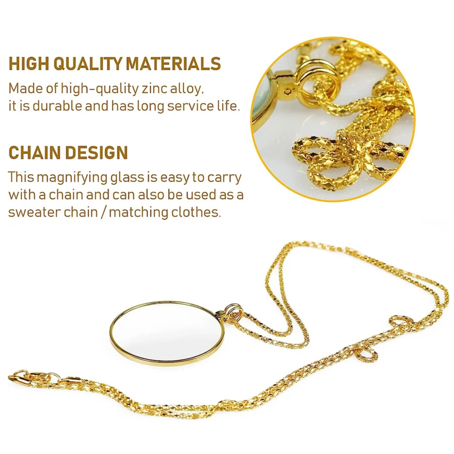 Necklace Magnifier Portable Monocle 5x Magnifying Glasses  Reading Newspapers and Magazines Pendant Jewelry Optical Magnifier