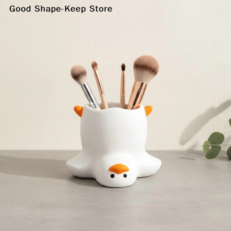 dailyCute Duck Shaped Pen Holder Cartoon Multi-functional Storage Tube Fashion Desk Decor for Pens Makeup Brushes Office School