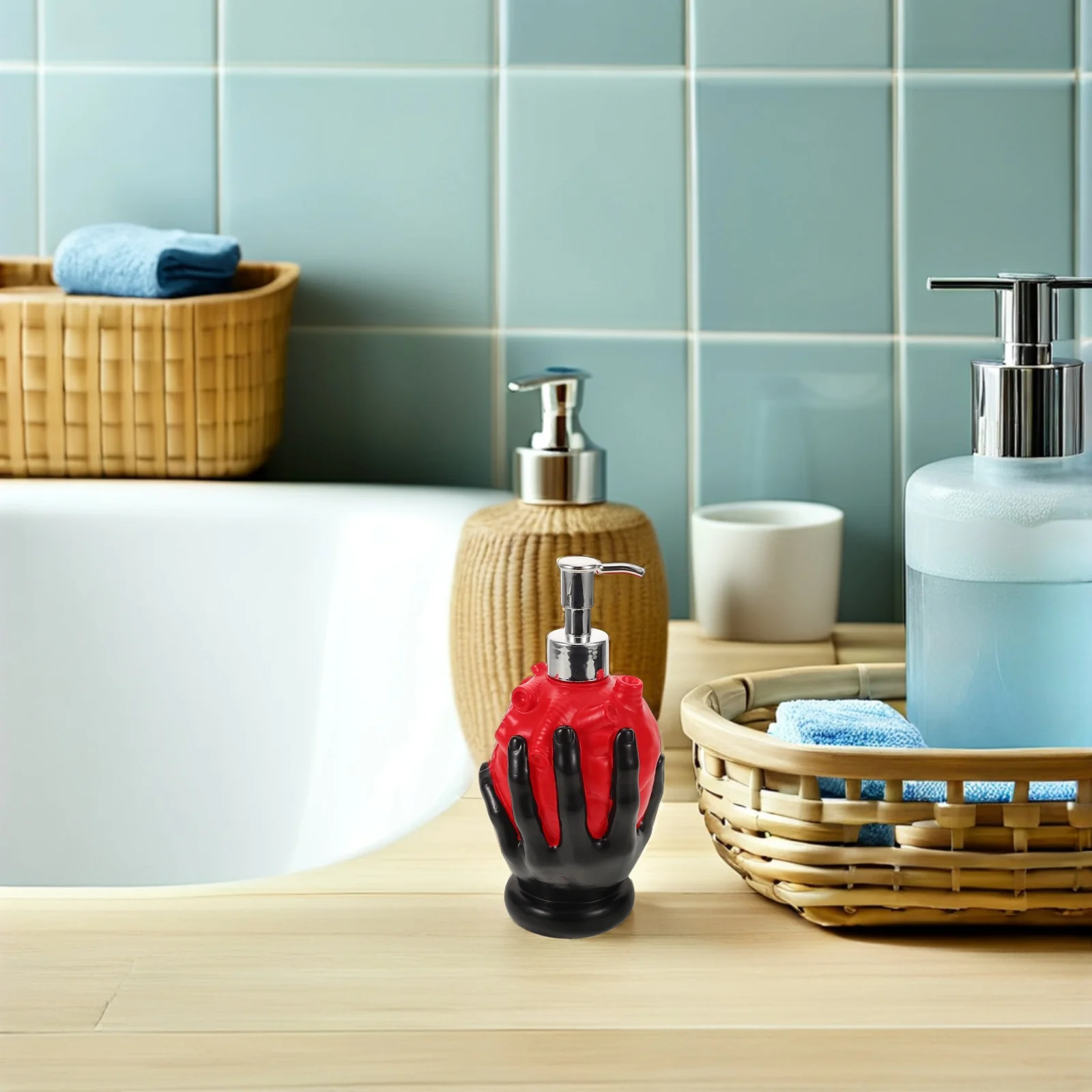 

Heart Shaped Soap Dispenser Gothic Anatomical Liquid Pump Bottle For Bathroom Kitchen Halloween Spooky Decor - Refillable Hand
