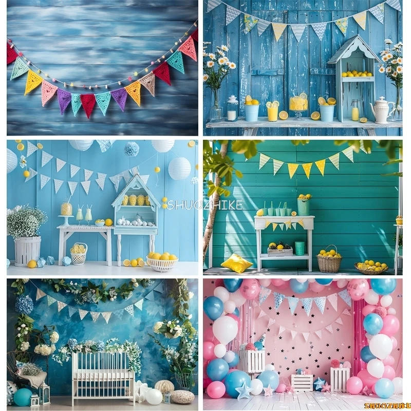 Hot air balloon Happy Birthday Photography Background Football Floral Arch Rocket Soccer Baby Party Carrots Backdrops FB-02