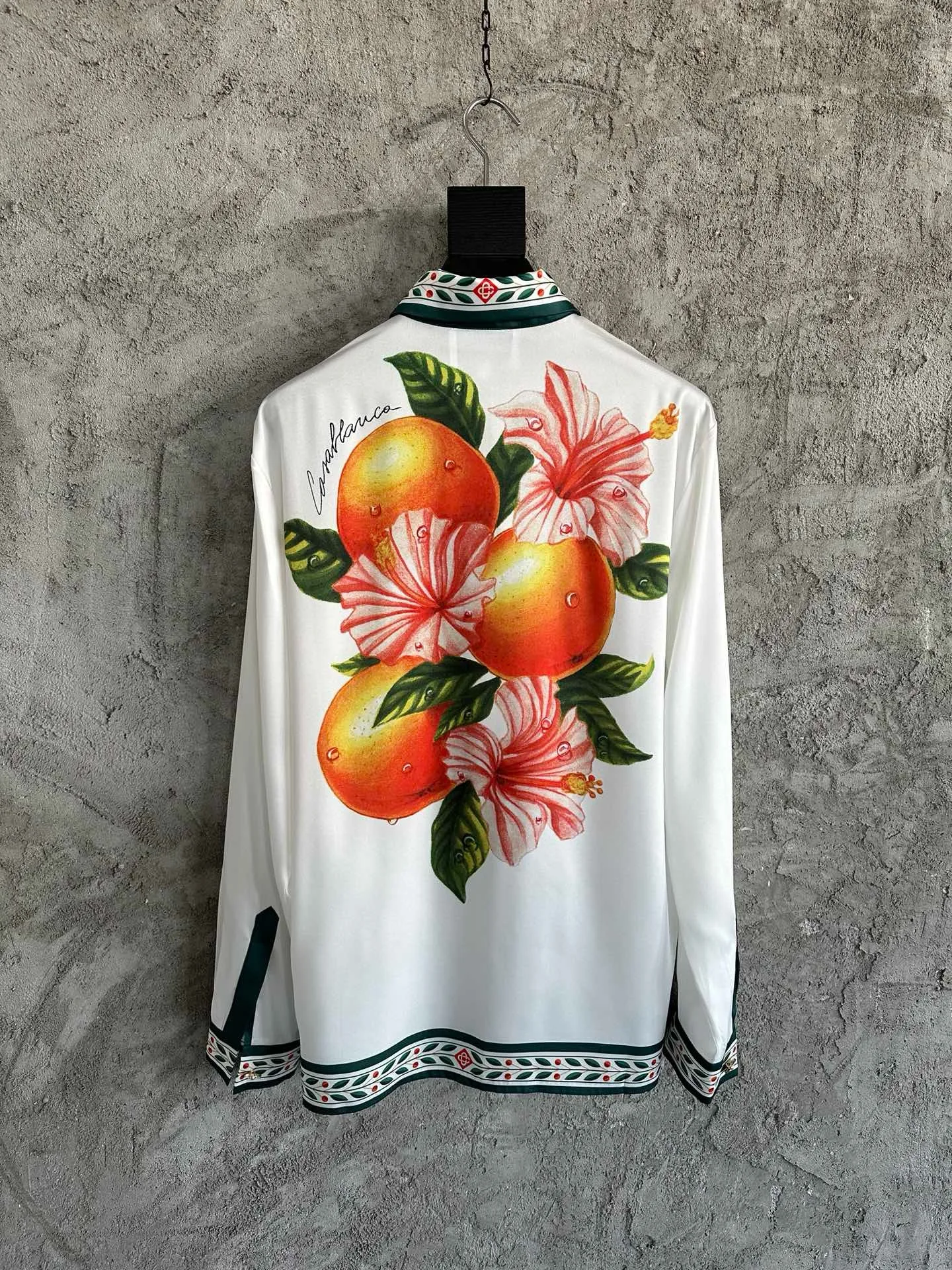 Fashion Men\'s Shirts Funny Orange Flower Pattern Printed Lapel Button-Up Top Casual Long Sleeve Hip Hop Streetwear Clothes Shirt