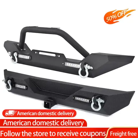 Textured Steel Front&Rear Bumper w/D-Rings&LED Lights For 87-06 Jeep Wrangler TJ