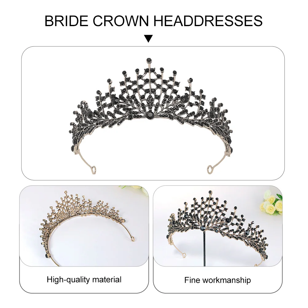 

1Pcs Vintage Baroque Wedding Crown Black Alloy Bridal Tiara Elegant Party Hair Decoration Bridal Pearl Crowns Baroque Crown