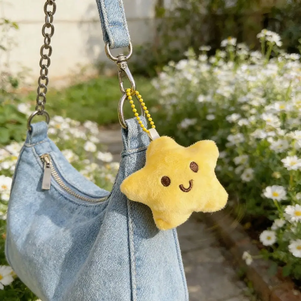 Friendship Squeezing Keychain Smile Cartoon Star Keychain Key Ring Bag Hanging Star Pendant with Lanyard Graduation Gifts