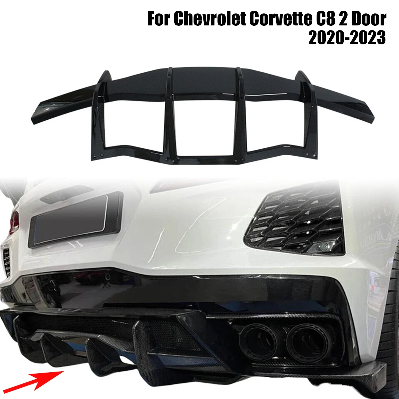 Car Rear Bumper Lip For Chevrolet Corvette C8 2 Door 2020-2024 Z51 Stingray Shark Fin Diffuser Bodykit Spoiler Splitter Carbon