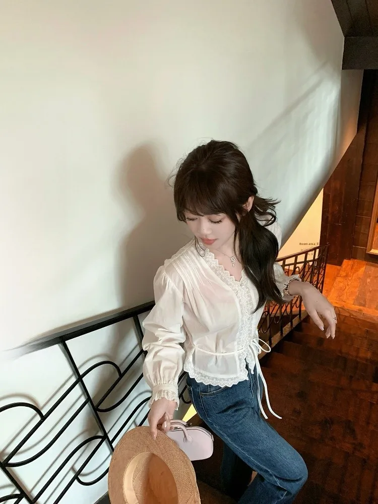 

AHY Кружевной топ из чистого хлопка с V-образным вырезом на талии и льняной юбкой, комплект из двух предметов, женский модный летний наряд