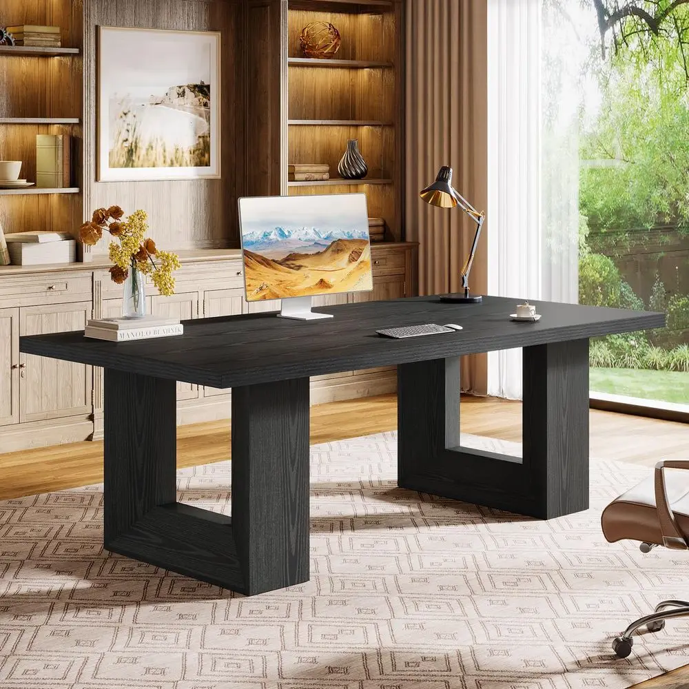 

62.99 Home Office Desk, Large Farmhouse Executive Desk, Computer Table for Office, Conference Room Black