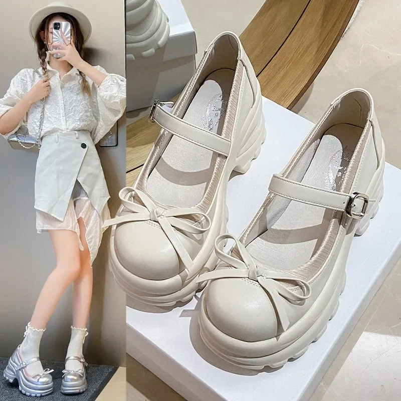 8.5CM New Autumn Chunky Platform Butterfly-Knot Sneakers Women Punk Thick Bottom Pumps Patchwork Non Slip Walking Casual Shoes