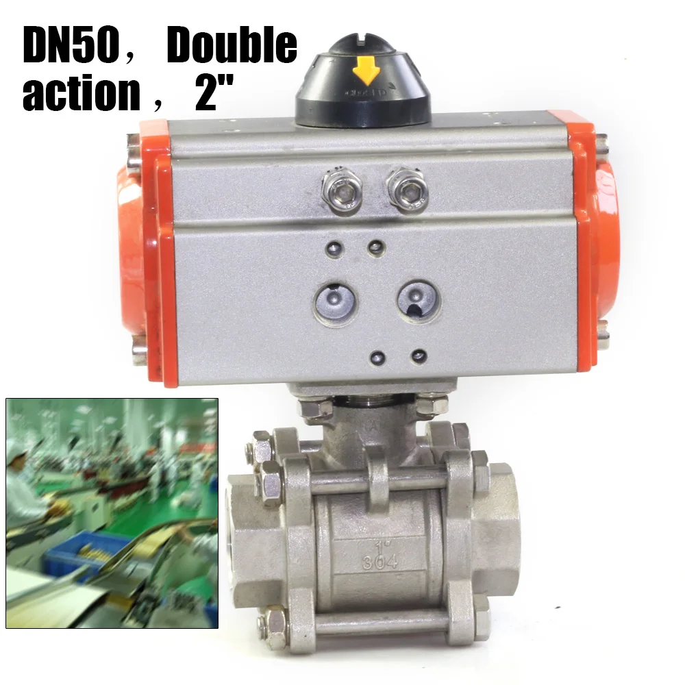 

2inch 3-piece Pneumatic Air Actuated Stainless Steel 304 Ball Valve Double Acting 1000 Psi