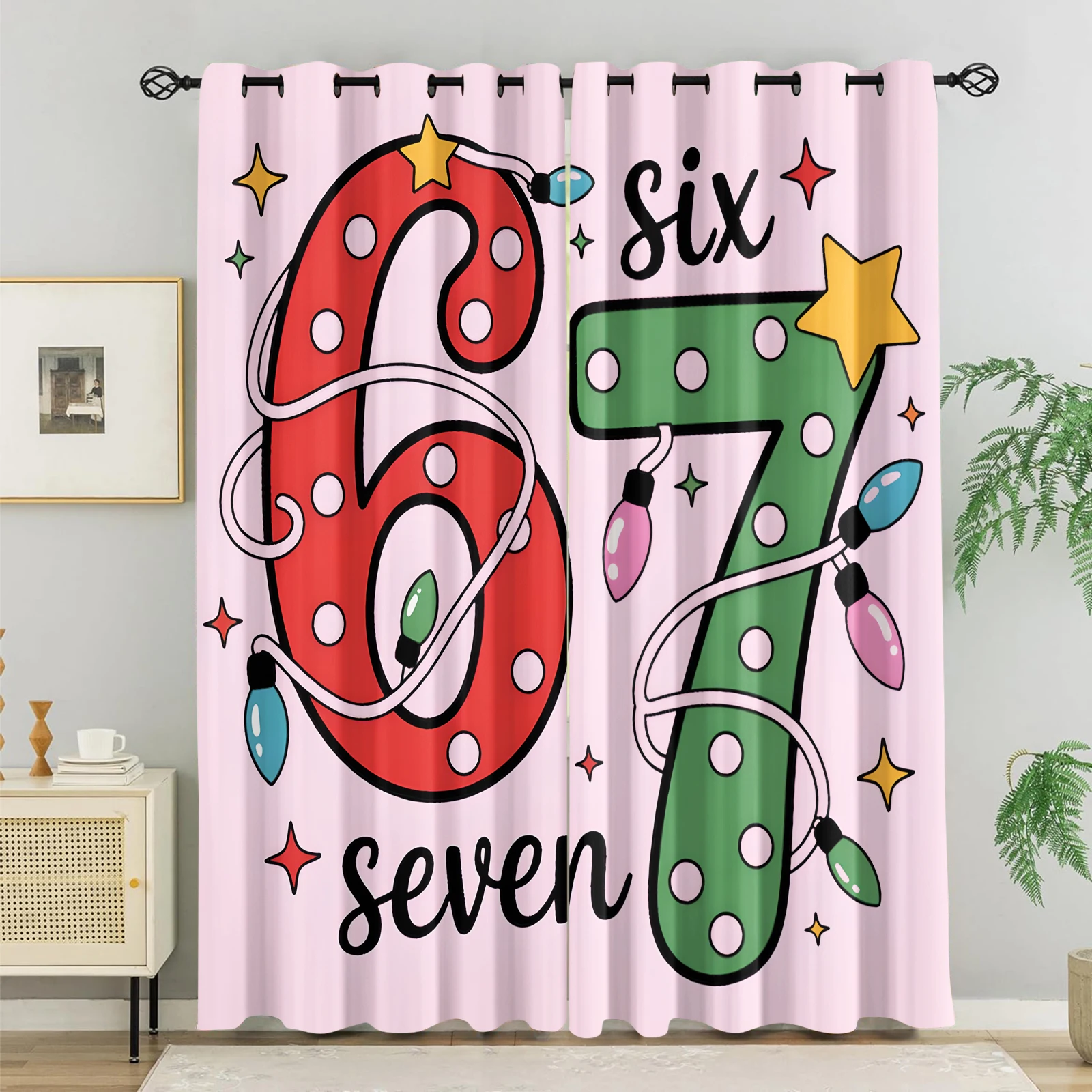 

2pcs Playful Number 6&7 Themed Printed Blackout Curtains Suitable For Bedroom Kitchen Living Room Study Office Bathroom Decor