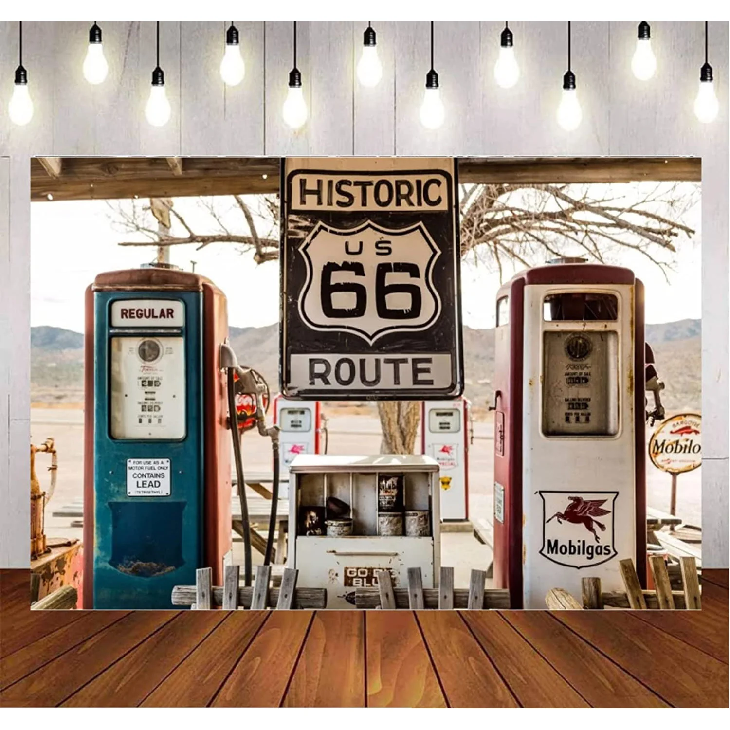 

West Gas Station Route 66 Landscape Photo Backdrop Photographic Retro Photo Background for Photo Studio Vinyl 8x6ft 60s 70s 80s