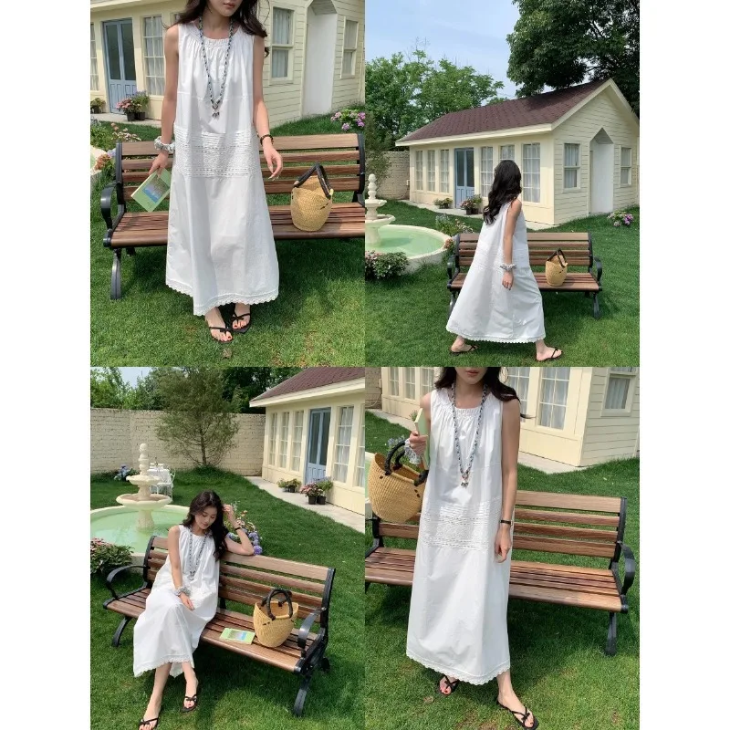 

2025 Fake Wind Spliced Pleated Lace Vest Dress