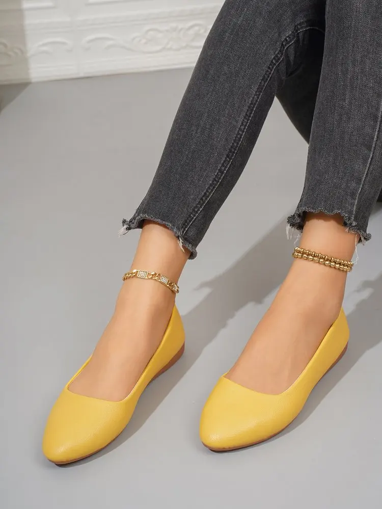 Einfarbige Ballerinas für Damen mit spitzer Zehenpartie, leicht und bequem, zum Hineinschlüpfen, für Alltag, Büro, Schule und Reisen – Detail 18