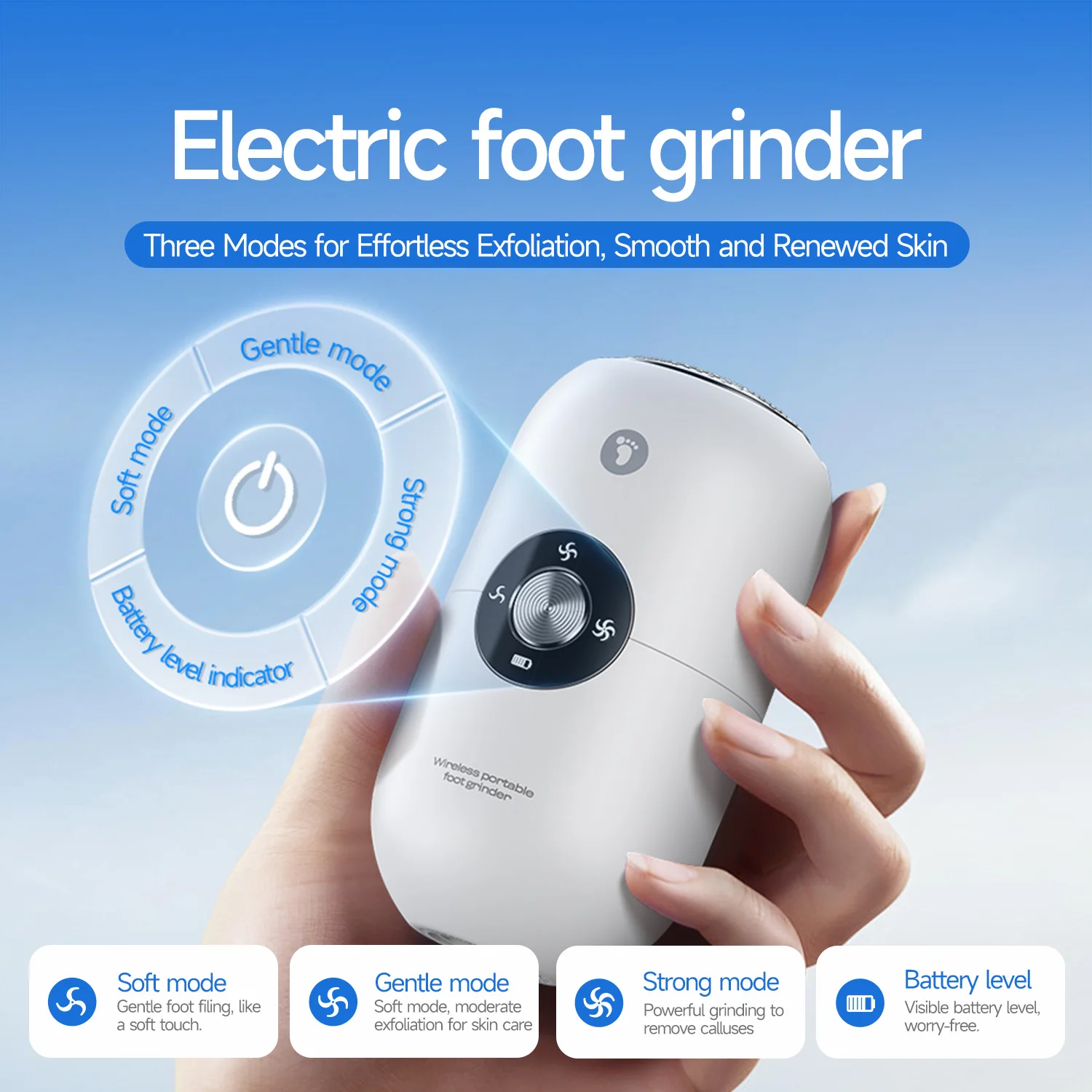 Electric Foot Callus Remover 304 Stainless Steel Foot Grinder Head Fast Polishing Dry Skin Polisher 3 Speeds Smart Foot Grinder