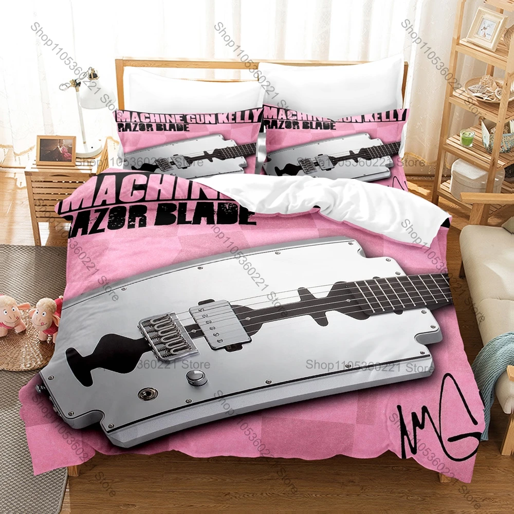 Popular Music Star MGK Duvet Cover + 2 Pillowcases Trendy Character Design Bedding Set All Season Use for Rap & Rock Enthusiasts