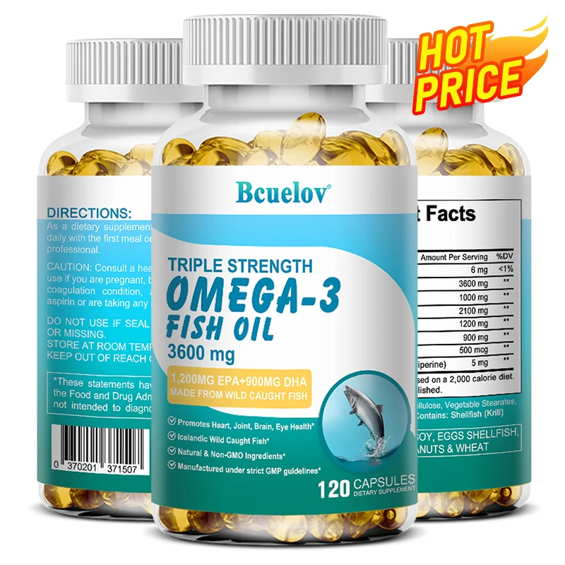 Bcuelov Omega-3 Fish Oil Dietary Supplement - Includes EPA & DHA - 3600 Mg Per Serving for Heart, Joint, Brain, Eye Health