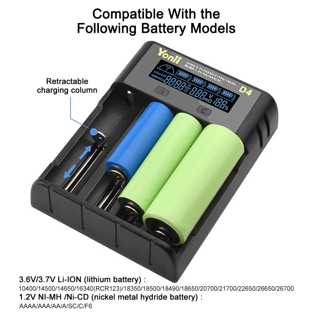 2/4 Slots Universal Smart Battery Charger LCD Display For NiMH NiCd Li-ion 26650 18650 21700 18500 AA AAA Rechargeable Batteries