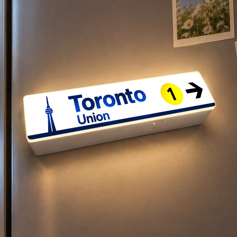 Rechargeable LED City Metro Sign Fridge Magnet Subway Display Board Creative Magnetic Refrigerator Decor Holiday Travel Souvenir