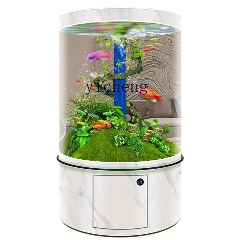 

Y1 cylindrical glass fish tank living room household bottom filter medium and large floor water free