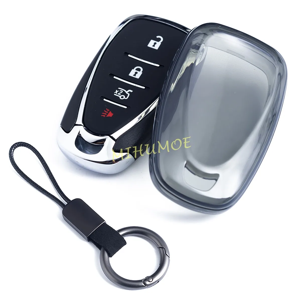 For Chevy Malibu Trax Blazer Trailblazer Traverse Equinox Cruze Car Key Fob Case Cover Keychain Accessories Black Transparent