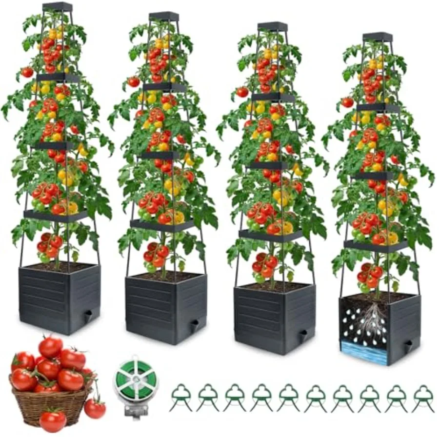 

4Pack Raised Garden Bed Planter Boxes with Trellis 57" Self-Watering Tomato Planter Boxes with Trellis for Climbing Vegetable a